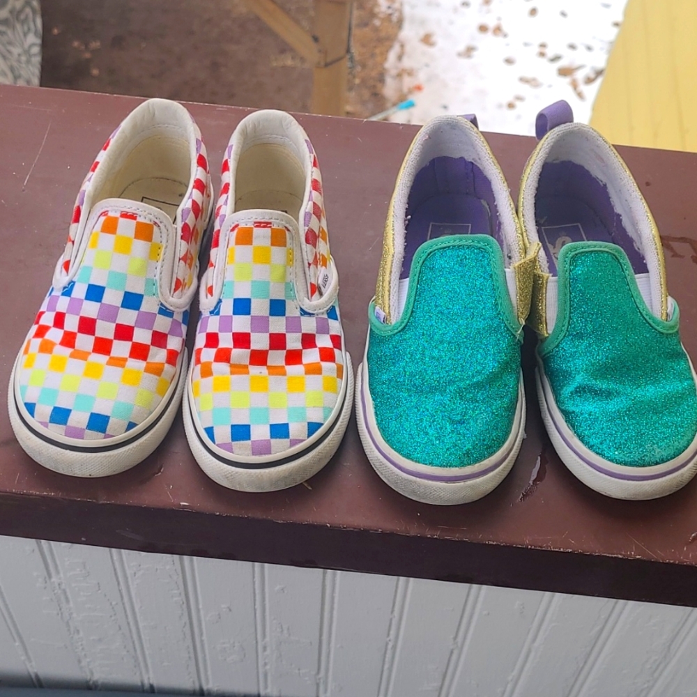 Vans slip on checker and sparkle